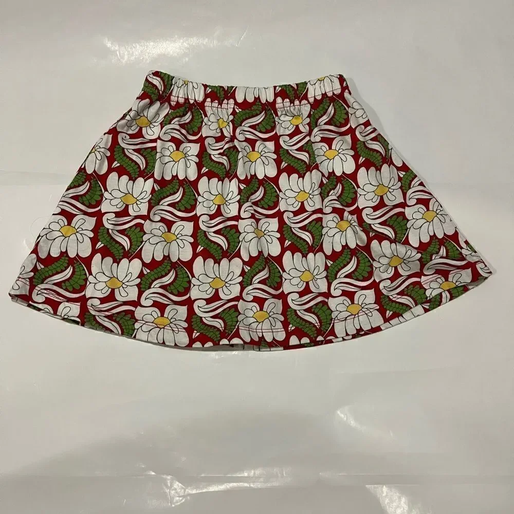 Hanna Andersson 110cm Girls Skirt White Floral Green Red Soft Knit Cotton